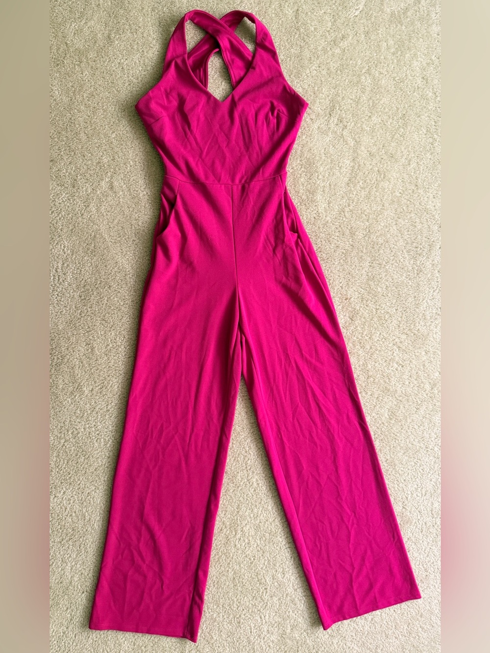 Fuchsia Halter Jumpsuit with Crossback Straps